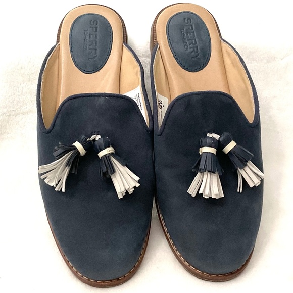 Navy Sperry Seaport Levy Tassel Mule Slides Round Toe Loafer Size 6 - Picture 4 of 15